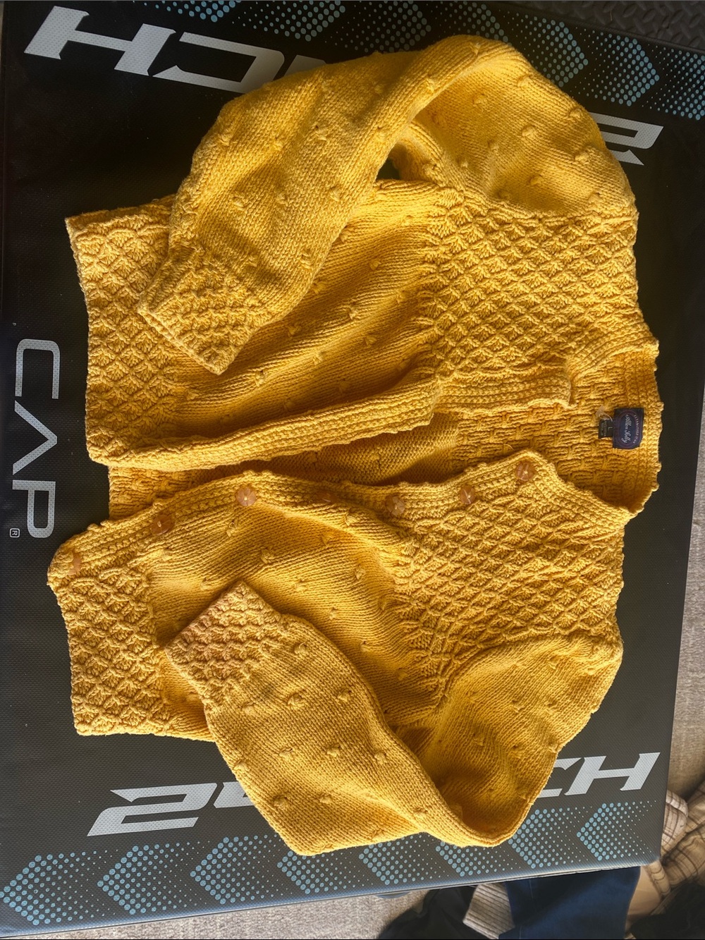 Allen Solly Mustard Yellow Textured Knit Cardigan - Picture 3 of 7